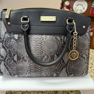 Anne Klein Black and Gray Snake Print Satchel